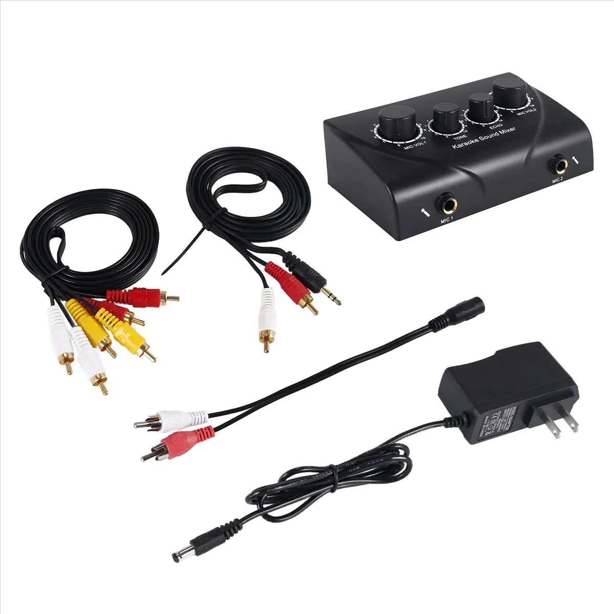 A003 Portable Dual Mic Inputs Audio Sound Mixer For Amplifier & Microphone Karaoke Ok Mixer Black Us Plug