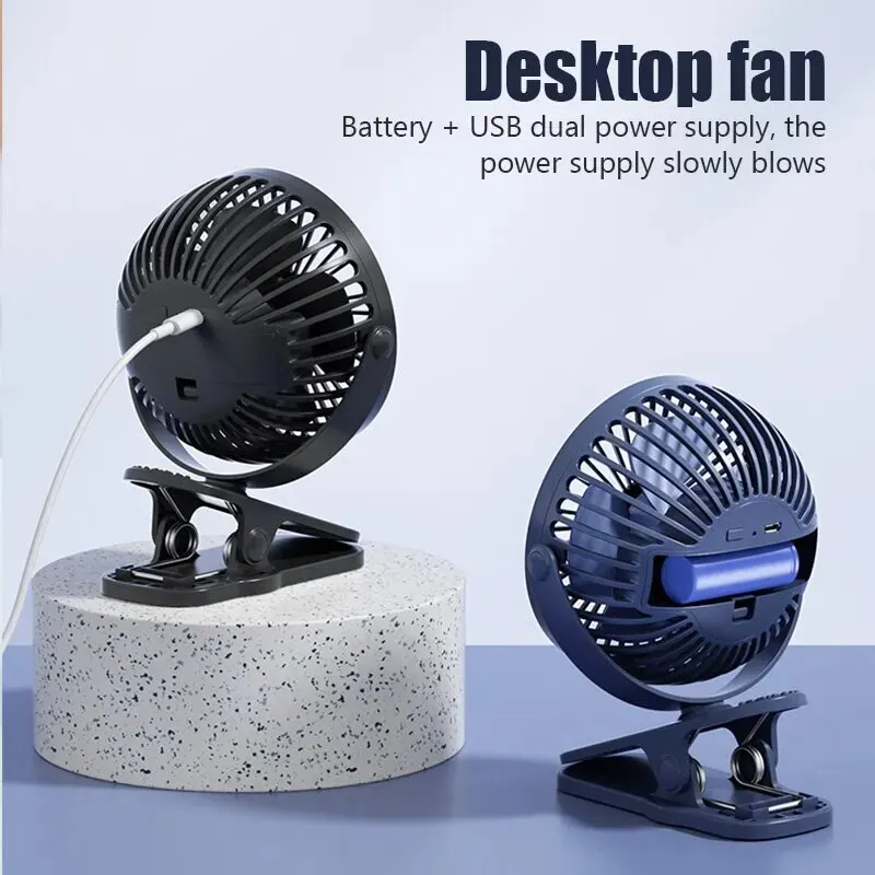 GAIATOP-Mini ventilador portátil Clip, ventilador pessoal de refrigeração, silencioso, recarregável, 360 ° Rotate, 3 Speed, adequado para carrinhos