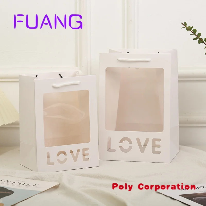 Custom  wholesale 2023 Valentine's Day love Flower Florist Bouquet Square Packaging bag Gift Bag With window