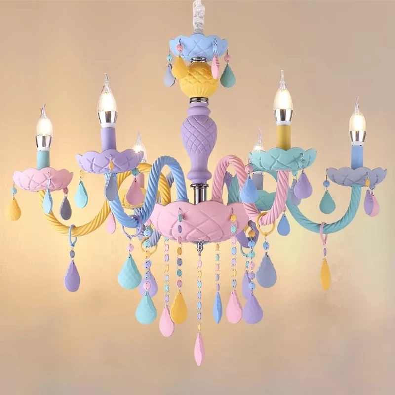 

Children Room Lustre Cristal Chandelier Home Decor Hanging Lamp Macaron Color Droplight Luminaire Lighting Fixtures For Bedrooom