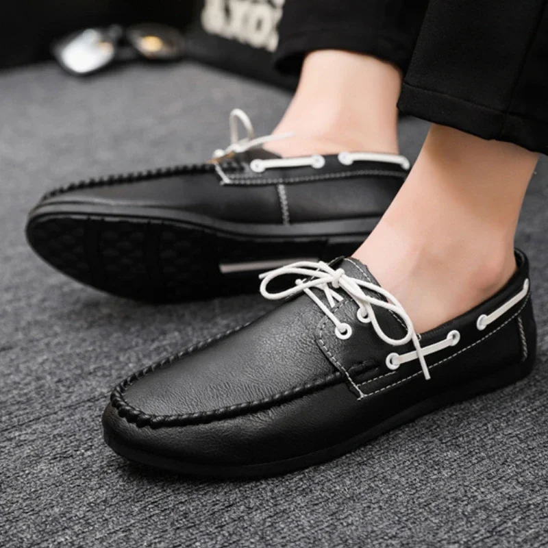 Luxury Leather Men\'s Shoes Fashion Brand Moccasin Comfor Men Causal Sneakers Designer Classic Loafers Lace-Up Men Driving Shoes