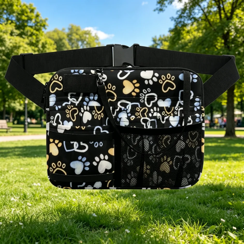 colorful-paw-print-waist-bag-pet-theme-fanny-pack-with-multi-pockets-adjustable-belt-organizer-for-vet-tech-dog-walker