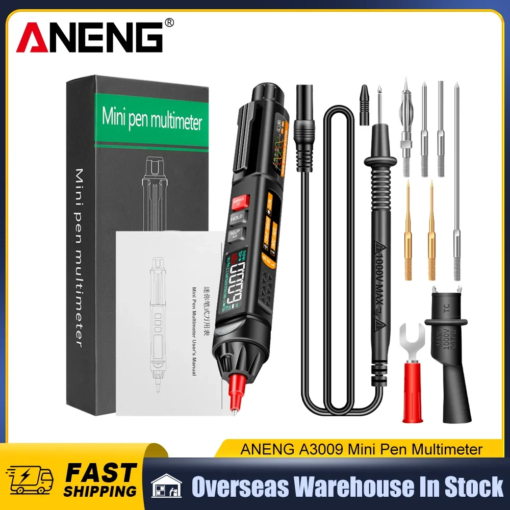 A3009 Mini Pen Multimeter Voice Broadcast 6000Counts Voltmeter VA Reverse LCD Flashlight NCV Tester for Voltage Resistance