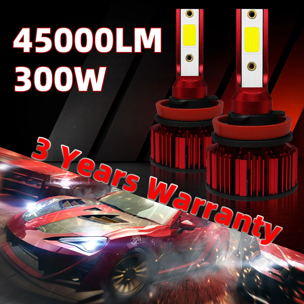 

45000LM Car Lights 300W H1 H8 H9 H11 9005 HB3 9006 HB4 Canbus LED Headlight Bulbs 12V 6000K Plug And Play Auto Headlamps