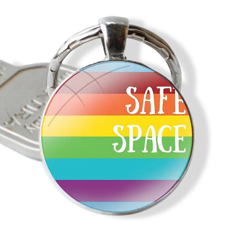 Keychain Handmade Glass Cabochon Key Ring Holder Pendant Key Chains Safe Space Ally Pin