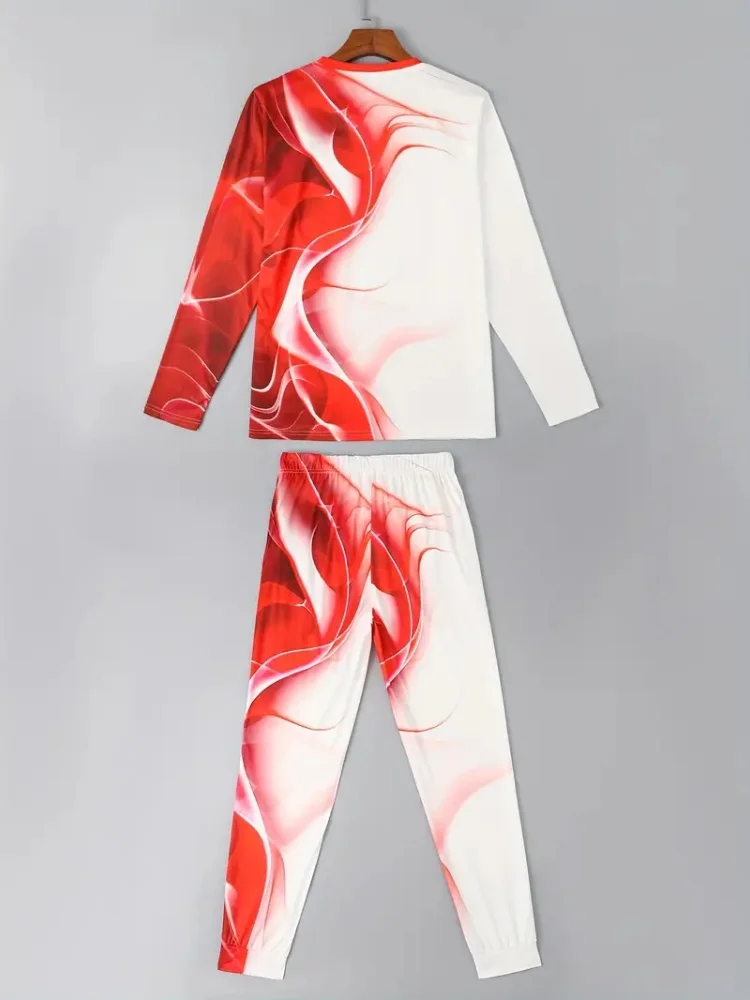 Top da uomo autunno a maniche lunghe girocollo e pantaloni con coulisse Set stampa a righe Set da due pezzi stile sportivo all'aria aperta alla moda