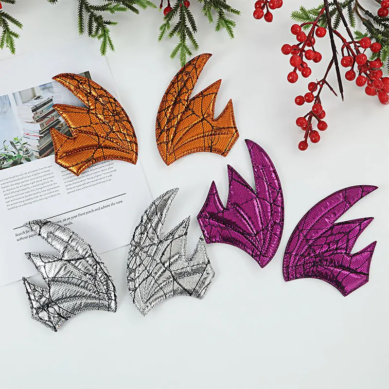 50 Stück 16,5x11cm Glänzende Stoff-Halloween-Blumen Gefütterte Flügel für DIY Handgemachte Haarspangen, Stirnbänder, Accessoires, Patches – Detail 1