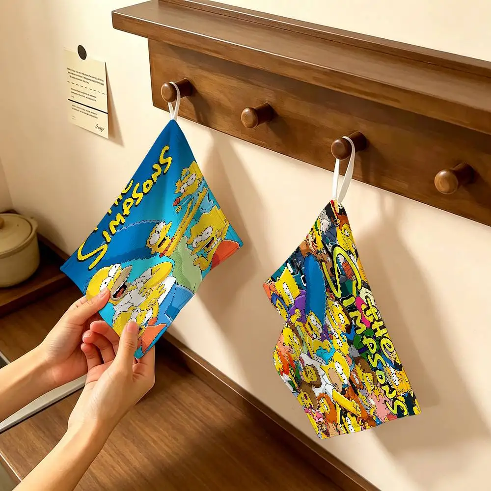 The Anime S-Simpsons Polyester Cotton Hand Wiping Towel, Anti-shrink Hanging Kitchen Cloth for Household Cleaning