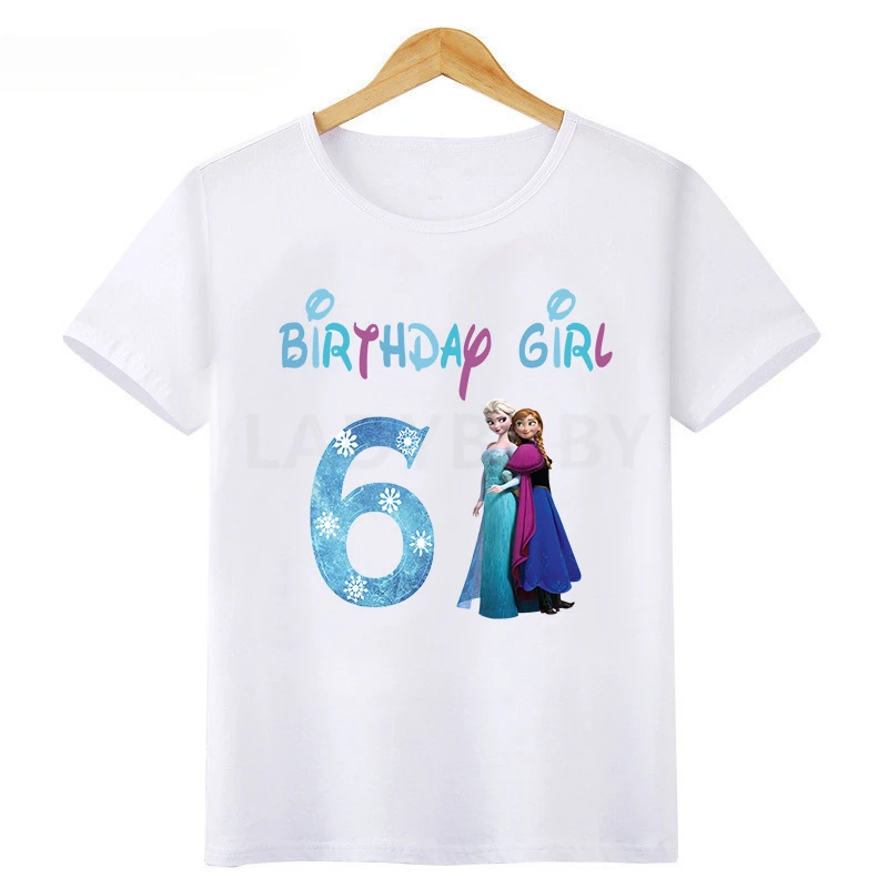 Disney Princess Frozen Elsa Anna Birthday Girl Cotton T-shirt Kids Clothes 1 2 3 4 5 6 7 8 9 Years T Shirt Children\'s Clothing