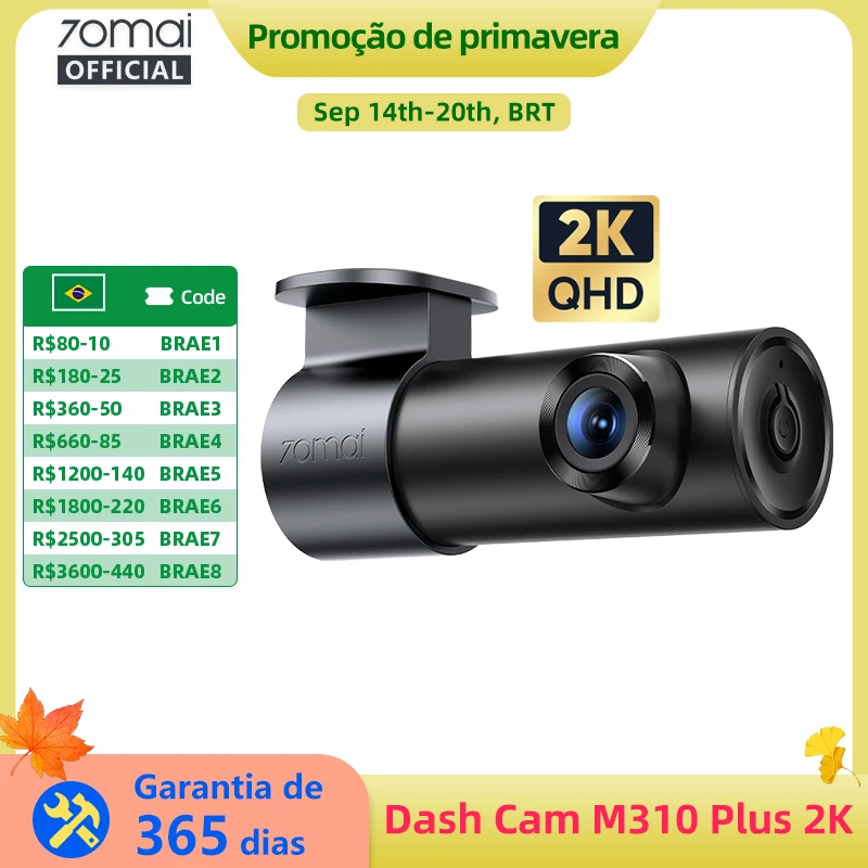 Câmera Veicular 70mai M310 Plus 2K 1440P 143 ° Câmera Automotiva FOV f/1.55 com Grande Abertura, Controle de Voz Inteligente, Vigilância 24H e Visão Noturna