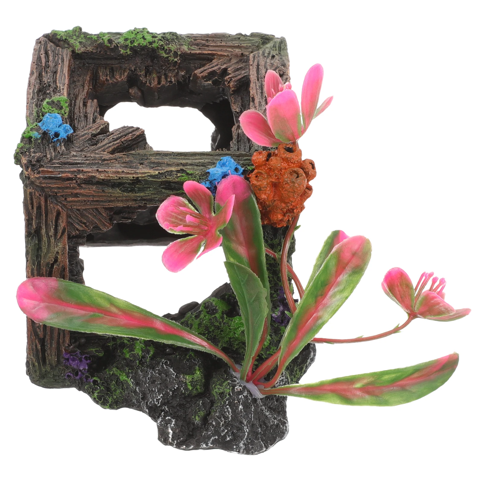 

Wooden Box Aquarium Hideout Shrimps Shelter naments Decoration House L scaping Fish Tank Cave Resin nament Reptile Hideouts