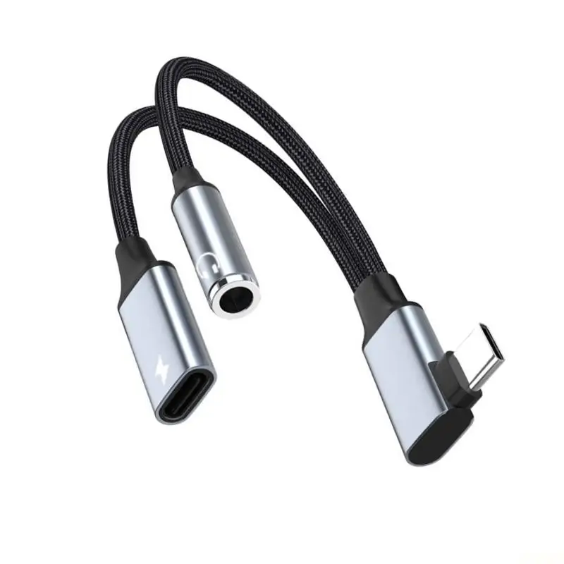 B03F Type C Decoders Adapters With Fast Charging Phone Elbow Charging Cable for Sound Output on Smartphones and Tablets
