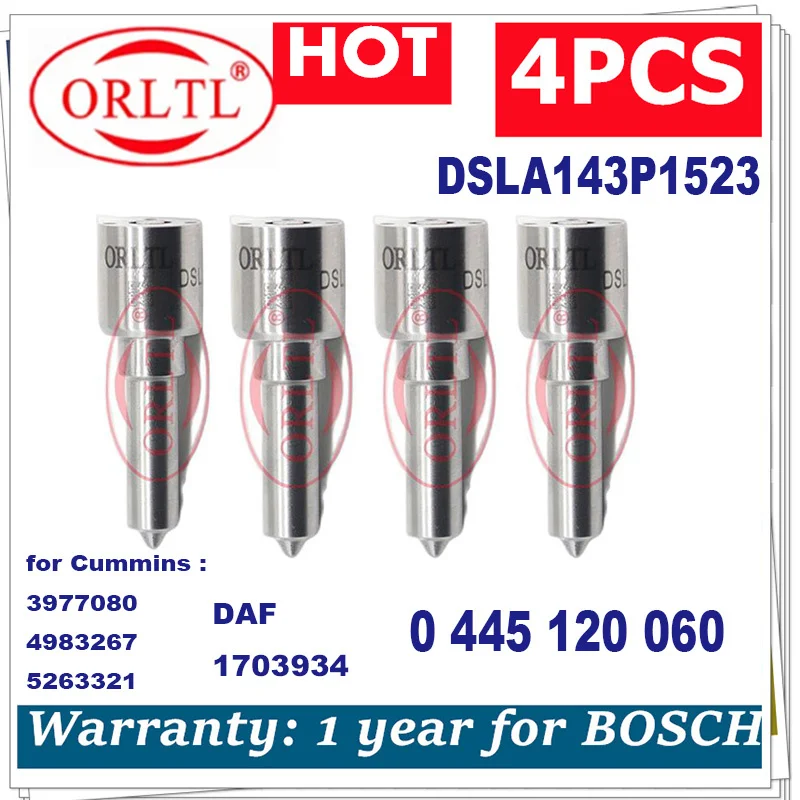 

For Cummins 5263321 3977080 4983267 DAF 1703934 0445120060 DSLA143P1523 0433175450 Diesel Parts Fuel Injector Nozzle 4pcs ORLTL