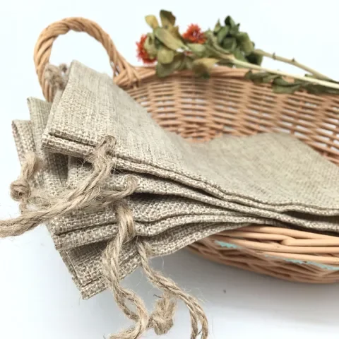 

5 pieces Vintage Burlap Jute Sacks Weddings Party Favor Drawstrings Gift Bags Wrapping AA8084