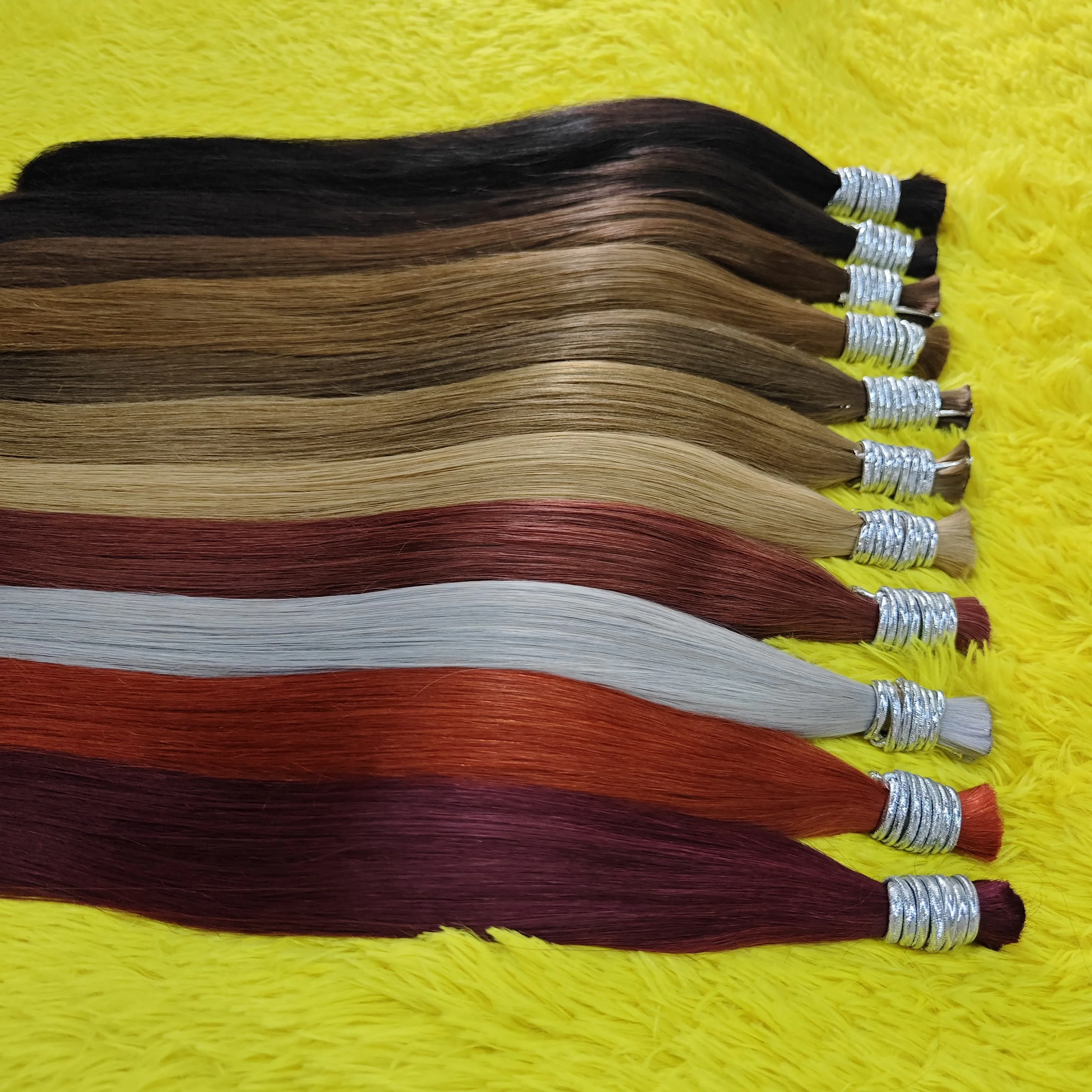 レミー人毛バルクヘア 100% バージン人毛エクステ ナチュラルストレート 18インチ人毛バルクヘア 女性用 編み込み用 各種カラー