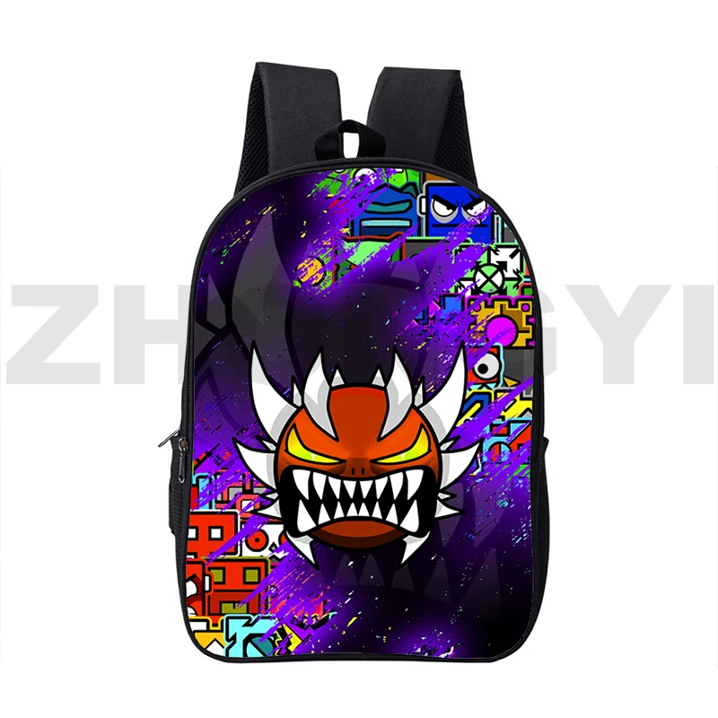 16 Inch Large Capacity 3D Angry Geometry Dash Backpacks College Laptop Back Pack Harajuku Anime Schoolbags for Women Travel Bag