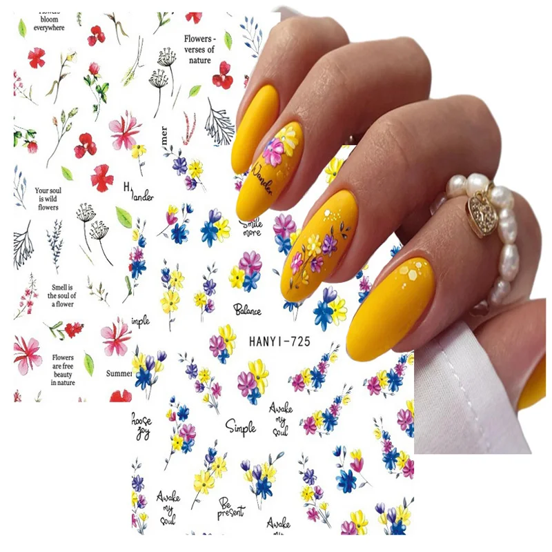 Back Glue Nail Stickers Watercolor Color Flowers Decals For Nail Art Decals Art Beauty Ation Manicure Accessories Nail Sliders