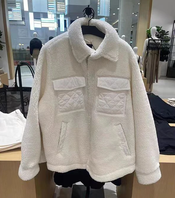 Fleece Jacket Mid-length lambswool multi-pocket A-type thick jacket Autumn Winter Cute Loose Sweet Jacket Tops Couple's Clothes