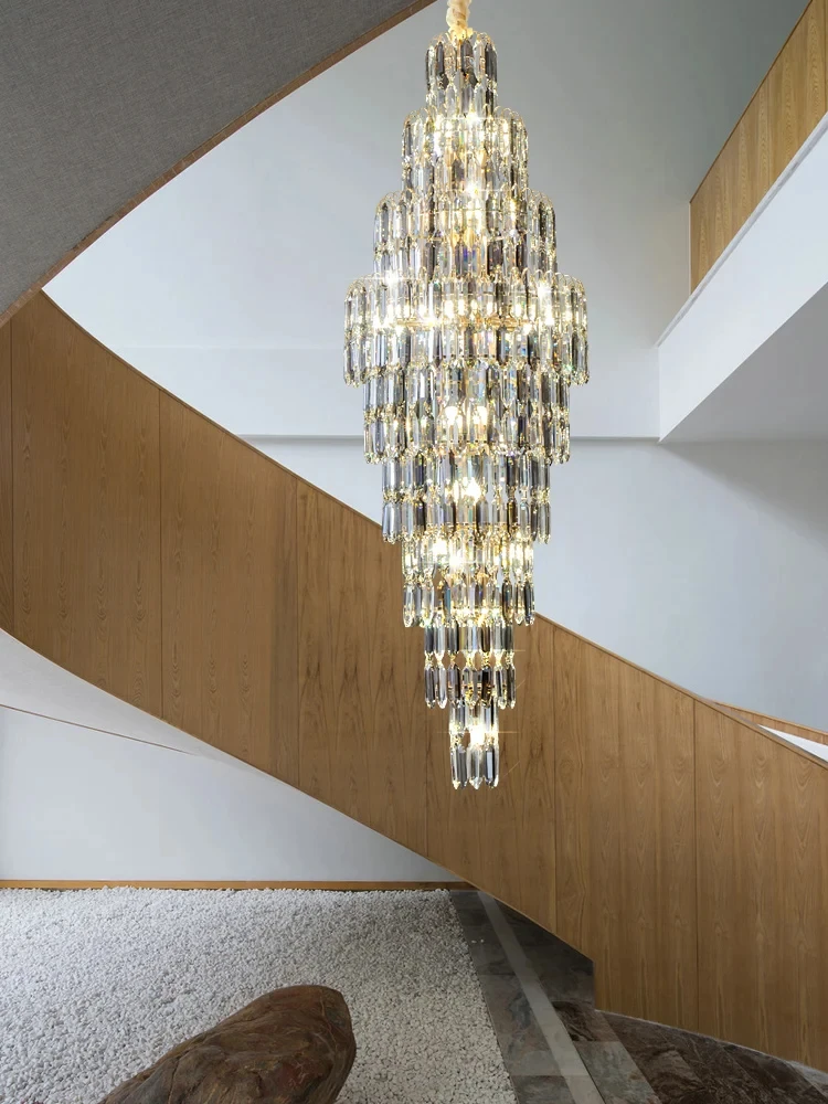 Duplex Building Chandelier Villa Living Room Crystal Lamp Hotel Luxury Chandelier High-end Spiral Staircase Long Chandelier