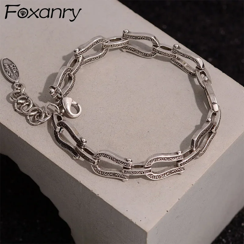 Foxanry Silver Color Irregular Geometric Bracelet For Women Couples Korean Vintage New Fashion Simple Classic Party Jewelry Gift