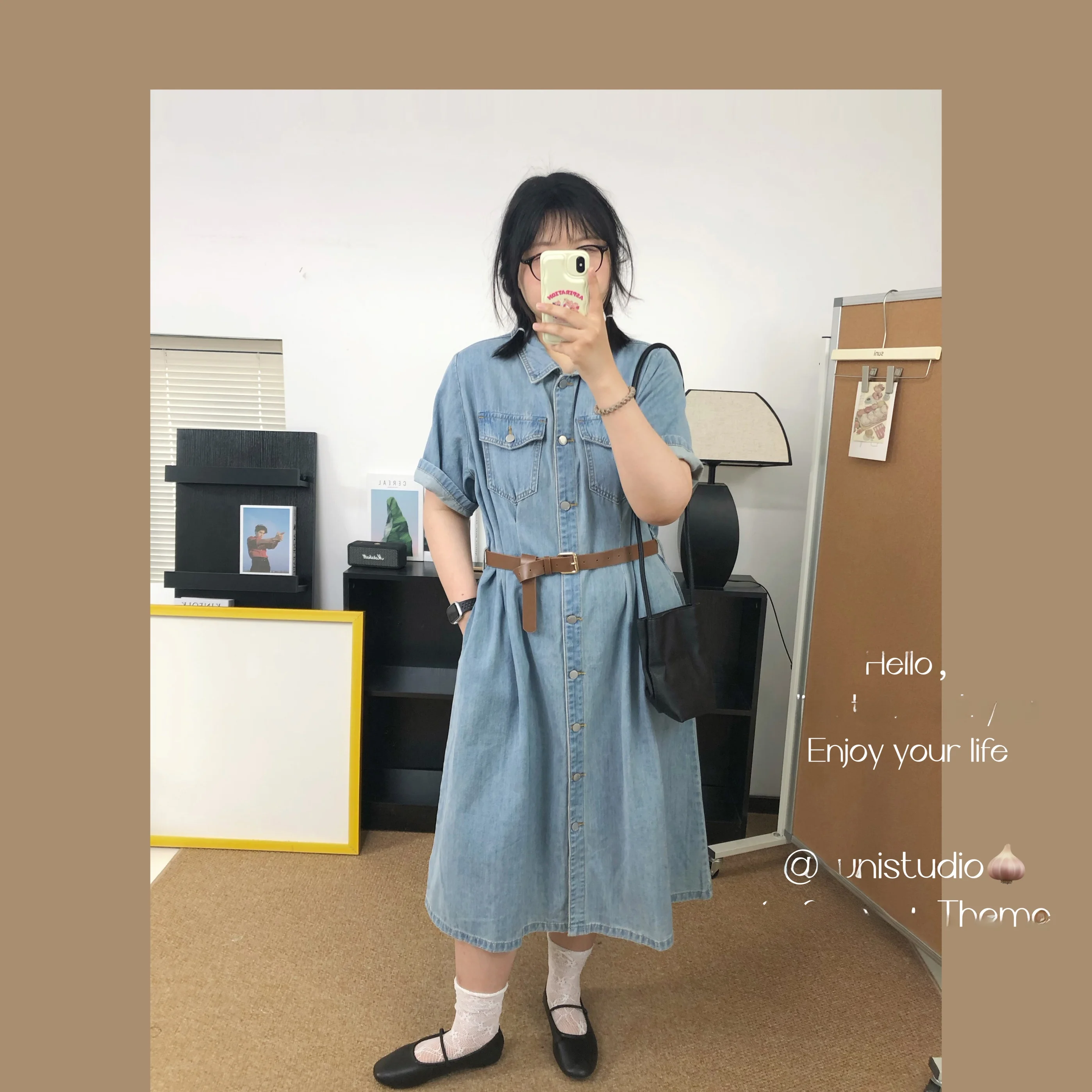 

Женская юбка Sunie большого размера, тонкая джинсовая, с воротником, средней длины, А-силуэт, из смесового хлопка и полиэстера, летняя