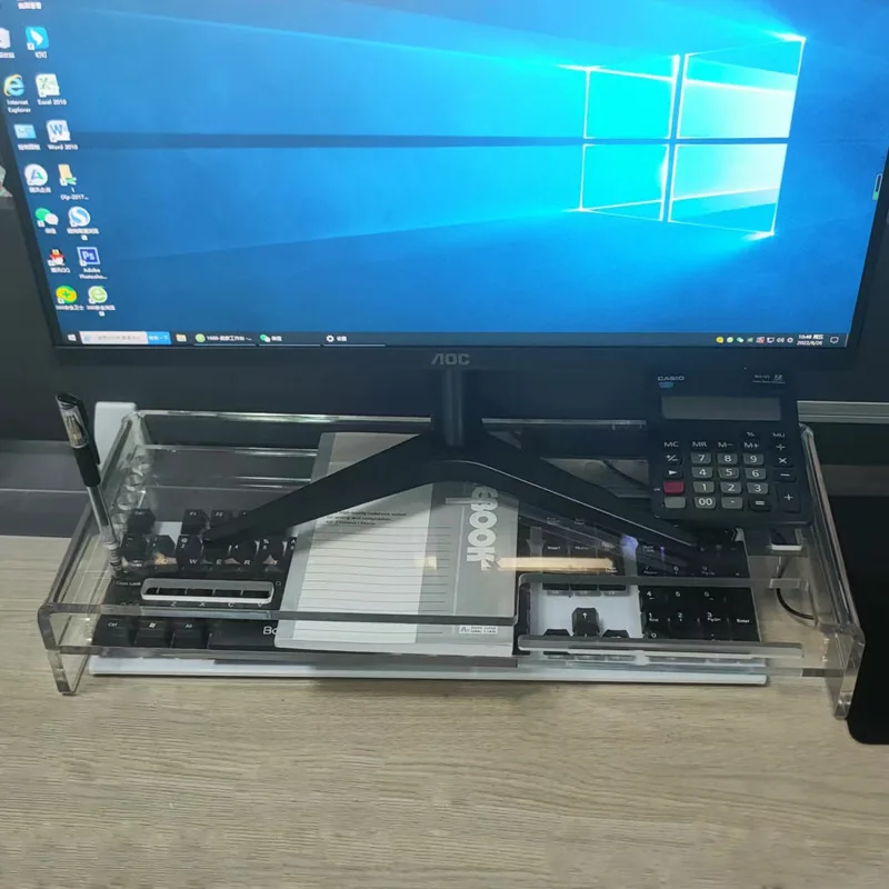 Acrylic Monitor Stand, Computer Screen Riser with Keyboard Storage, Desktop Organizer for Office & Home, Space-Saving Shelf