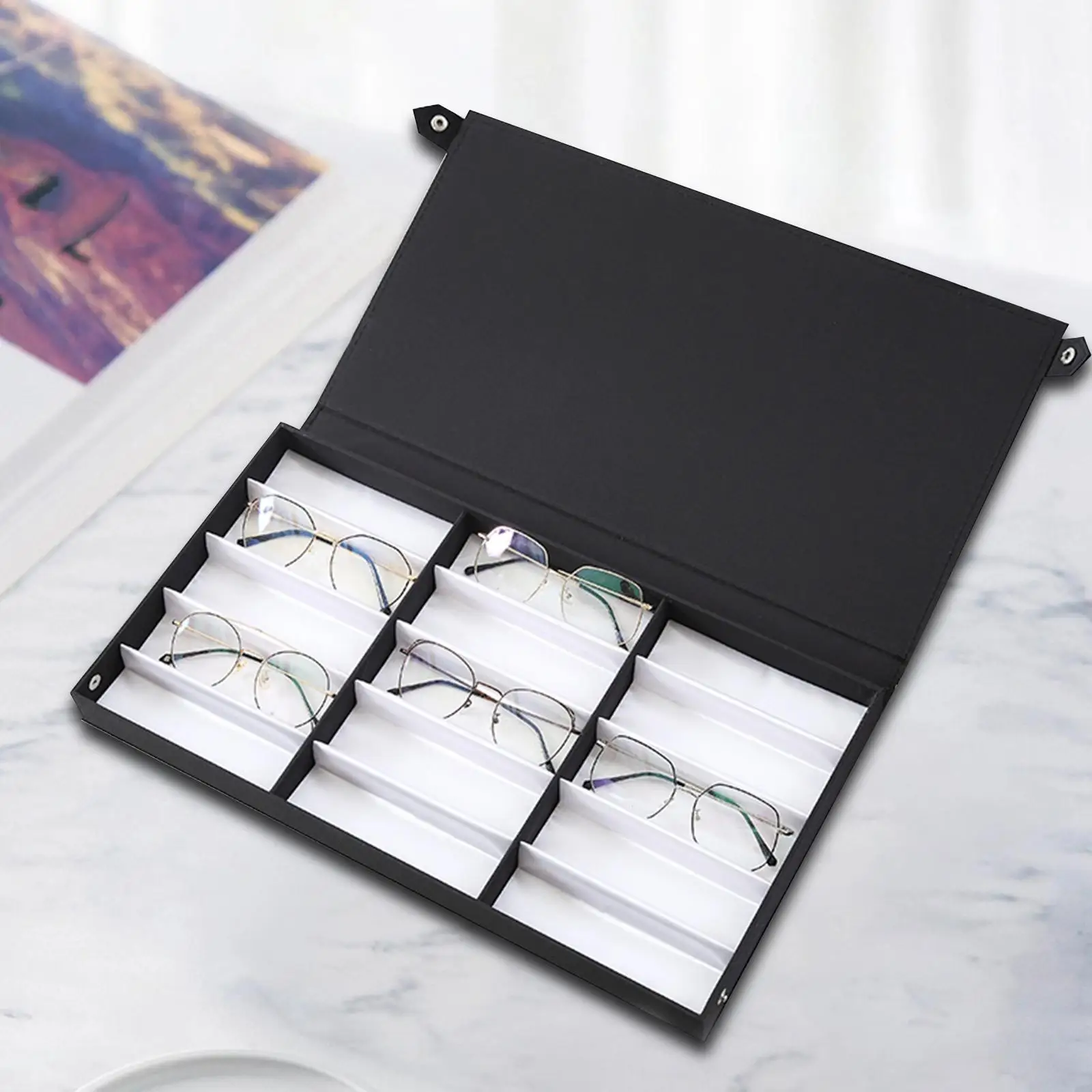 

Glasses Display Box Eyeglass Storage Case 15 Grids for Drawer Hosuehold Desk