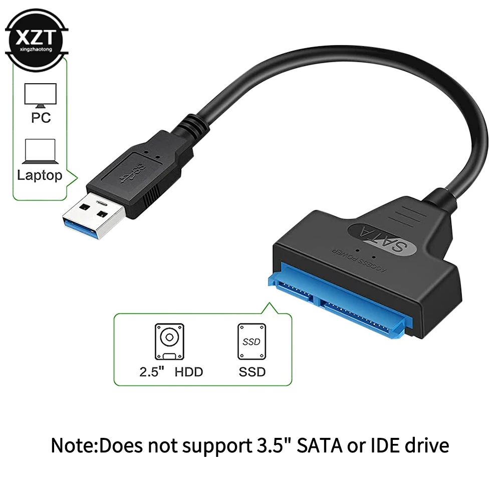 

USB 3.0/ Type-c to SATA 22 Pin Cable Up To 5 Gbps Support 2.5 Inch HDD SSD Hard Drive SATA 7P+15P Adapter