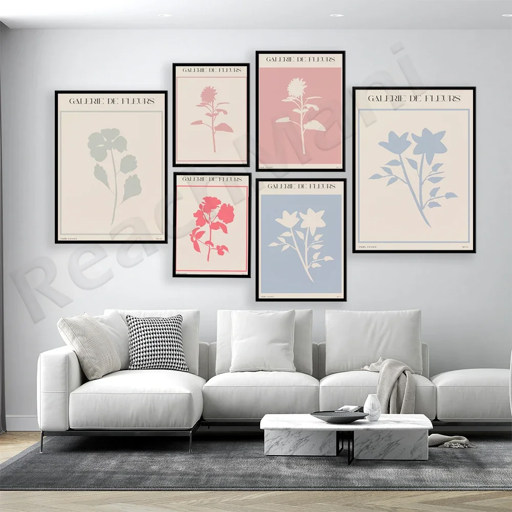 Flower market poster, iris rose, matisse flower market, sage green, blue, pastel bright pink flowers silhouette aesthetic art