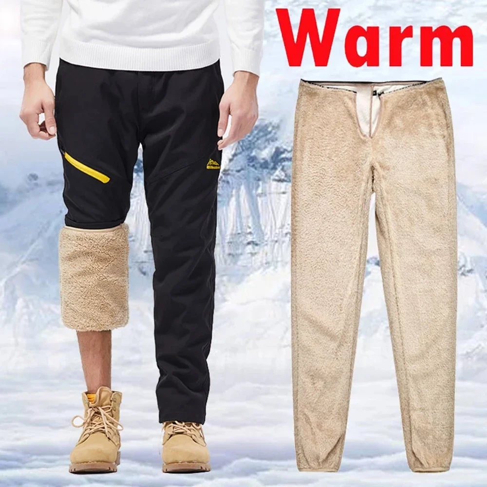 

Winter Outdoor Warm Pants Men Waterproof Thicken Long Trousers Male Trekking Camping Detachable Fur Lined Velvet Inside Pants