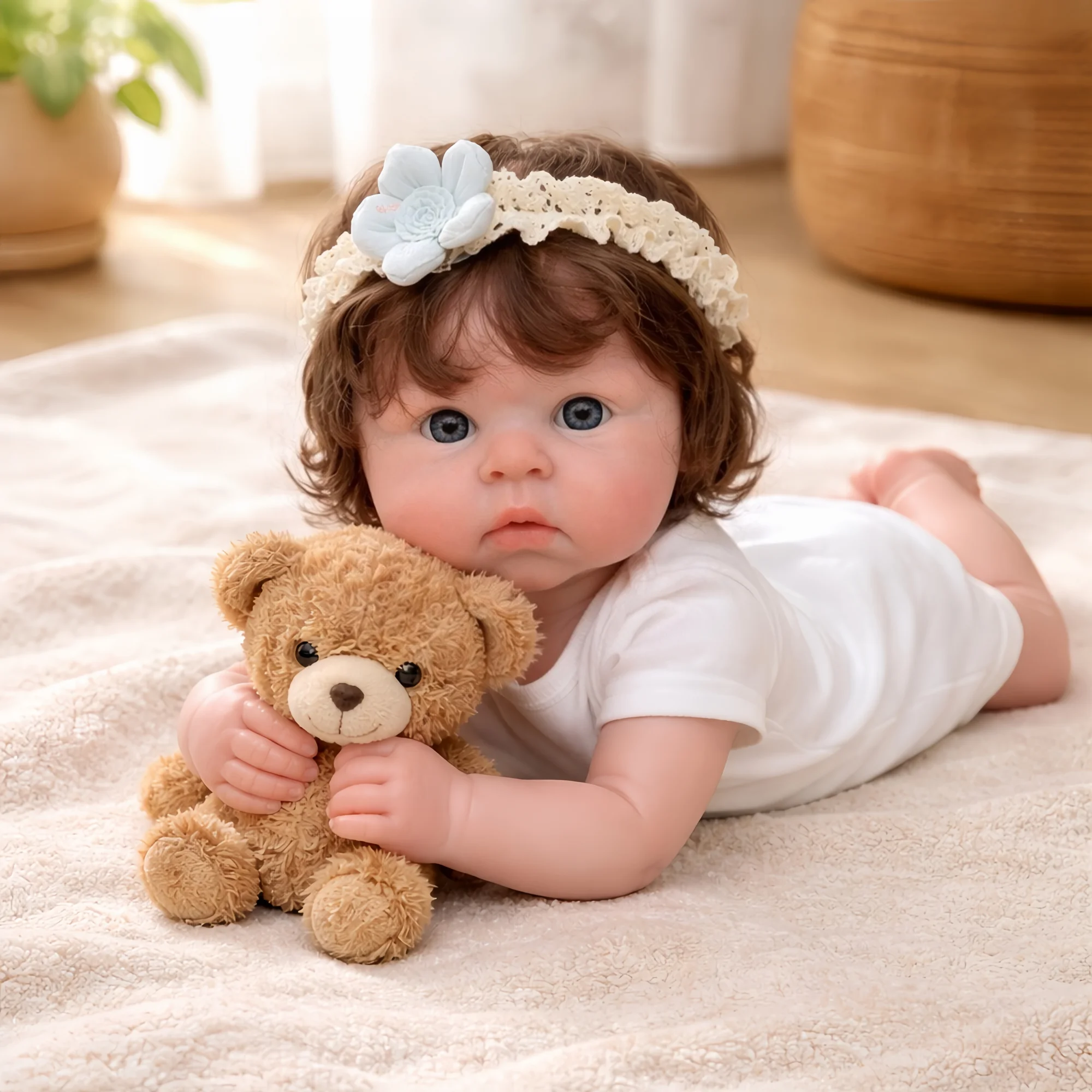 

18Inch Open Mouth&Rooted Hair Painted Soft Silicone Bebe Reborn Girl Doll Lifelike Realistic Newborn Girls Doll Perfect Gifts