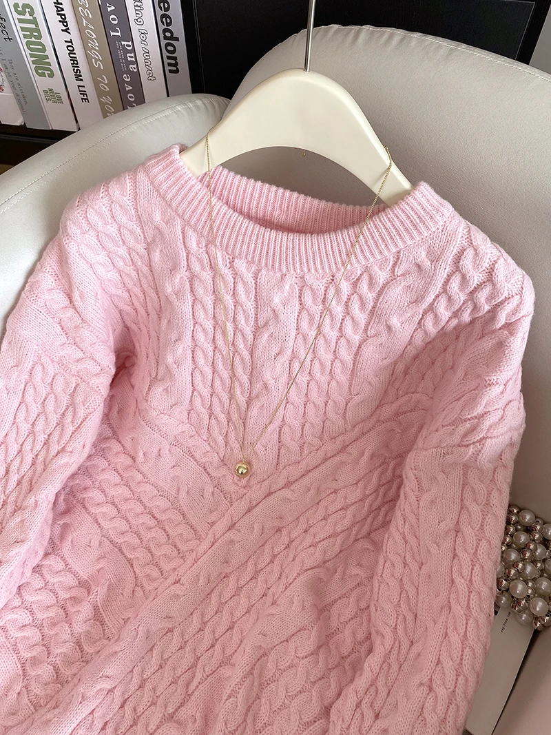 Koreaanse Lazy Sle vrouwen Gebreide Trui Herfst Nieuwe Faion Zoete Zachte Lange Sve Overhead Truien Casual Pendelen Loose Fit