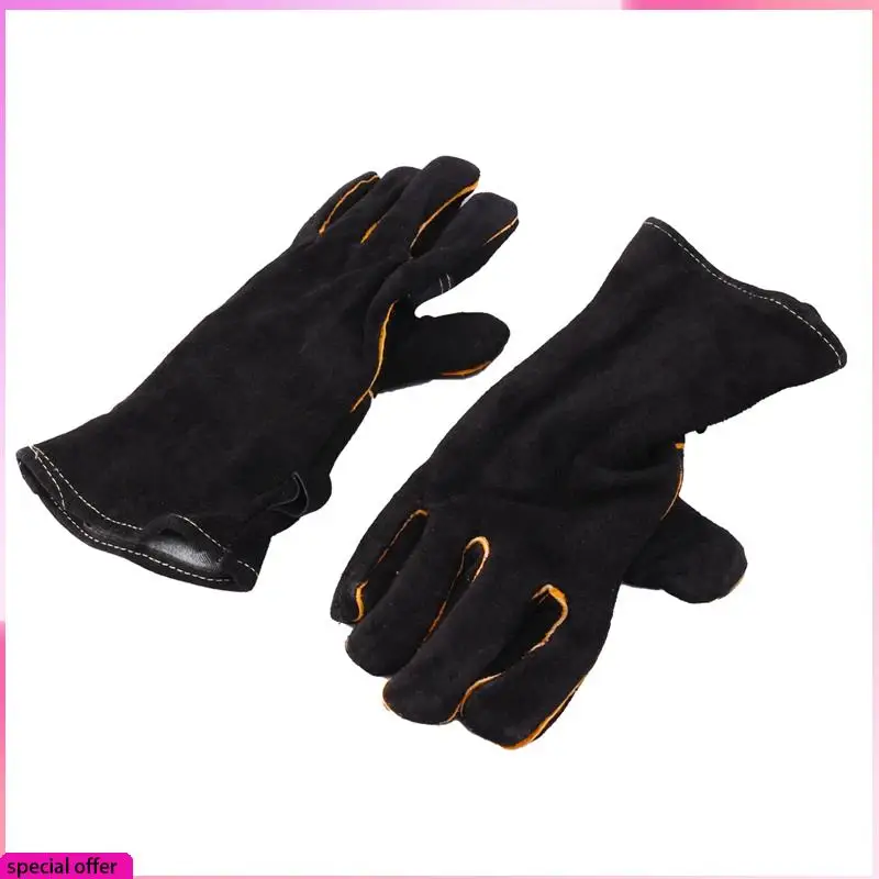 

A64Z 6X Extreme Heat&Fire Resistant Gloves Leather With Stitching,Mitts Perfect For Fireplace,Black 14 Inches
