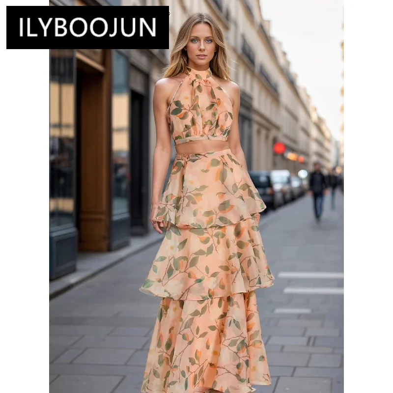 

ILYBOOJUN Hit Color Printing Hollow Out Dresses For Women Half High Collar Sleeveless Spliced Folds Elegant Dress Female New