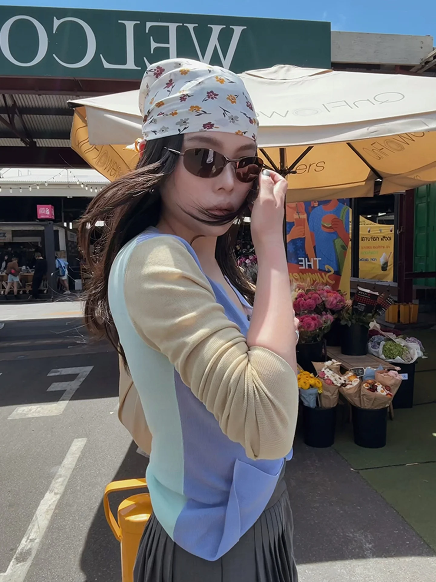 

Женский вязаный кардиган CP светло-фиолетового и синего цвета Lenzing, с длинными рукавами, стройнящий, универсальный, весенняя новинка