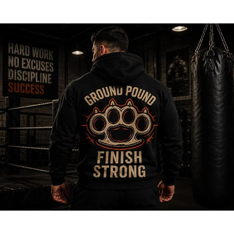 Ground Pound Paw Print Finish Strong Hoodie Boxing MMA Training Sweatshirt Men Women Unisex Gym Workout Fitness Graphic Pullover