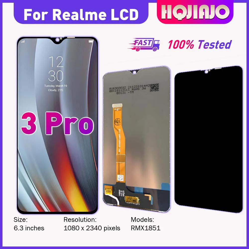 オリジナル-63-インチ-lcd-ディスプレイタッチスクリーンデジタイザ-realme-3-pro-rmx1851-用-realme-3-pro-用交換アセンブリ部品
