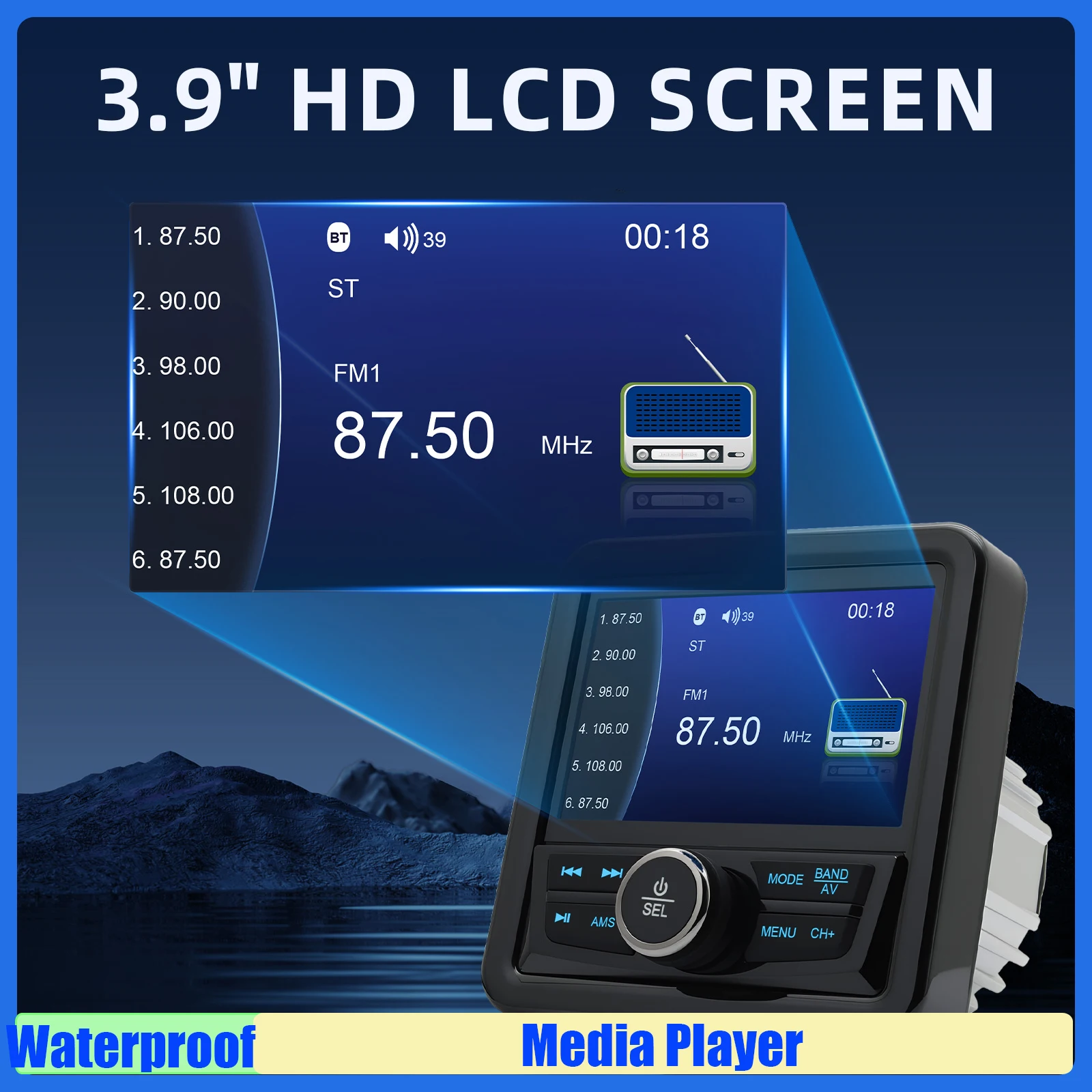 

MAIMEIMI MP5 Media Player Marine Radio Stereo Square Boat Speaker FM AM Antenna Waterproof 3.5inch LCD Screen for RV ATV UTV