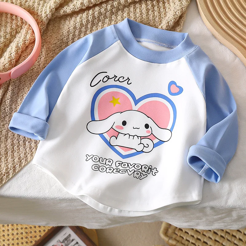 2024 Autumn New Casual Sweatshirts Sanrio Carton Print Children\'s O Neck Long Sleeve Top Baby Girls Cute Kuromi Pullovers