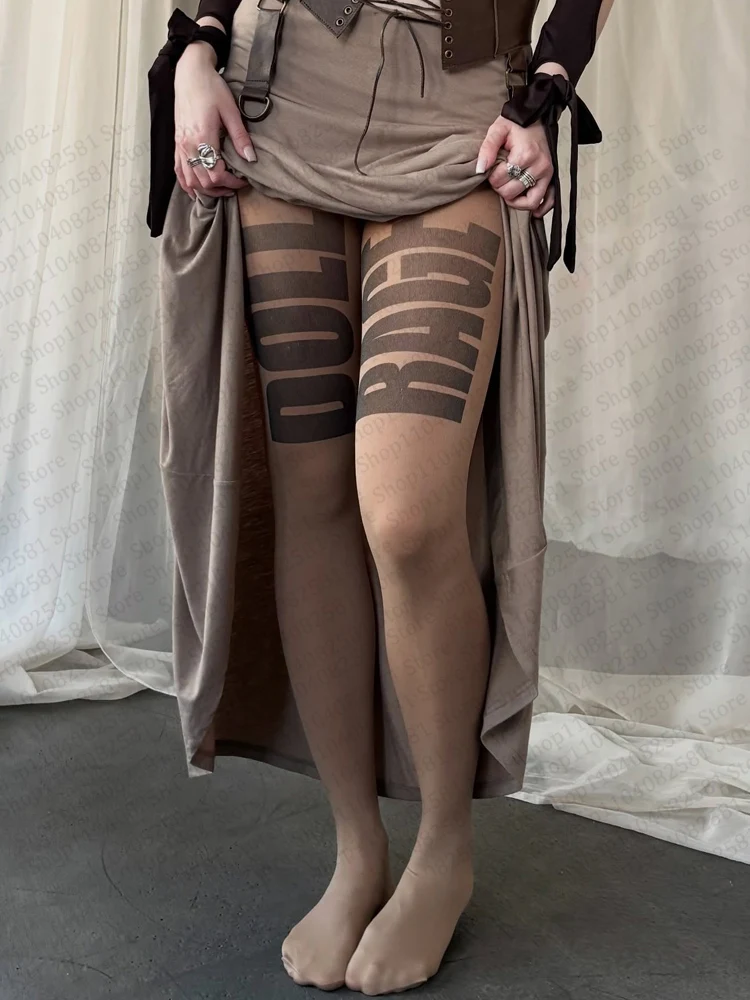 2000s Classic Y2K Style Letter Printed Women's Jumpsuit Japanese Sweet Kawaii Slim Fit Socks Lolita Thigh High Socks Emo Gilrs