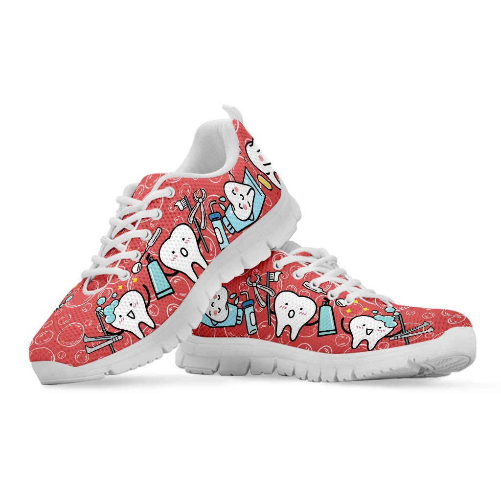 INSTANTARTS Pink Dental Teeth Prints Casual Women Shoes Flats Sneakers Air Mesh Comfortable Ladies Footwer Cartoon Zapatos Mujer
