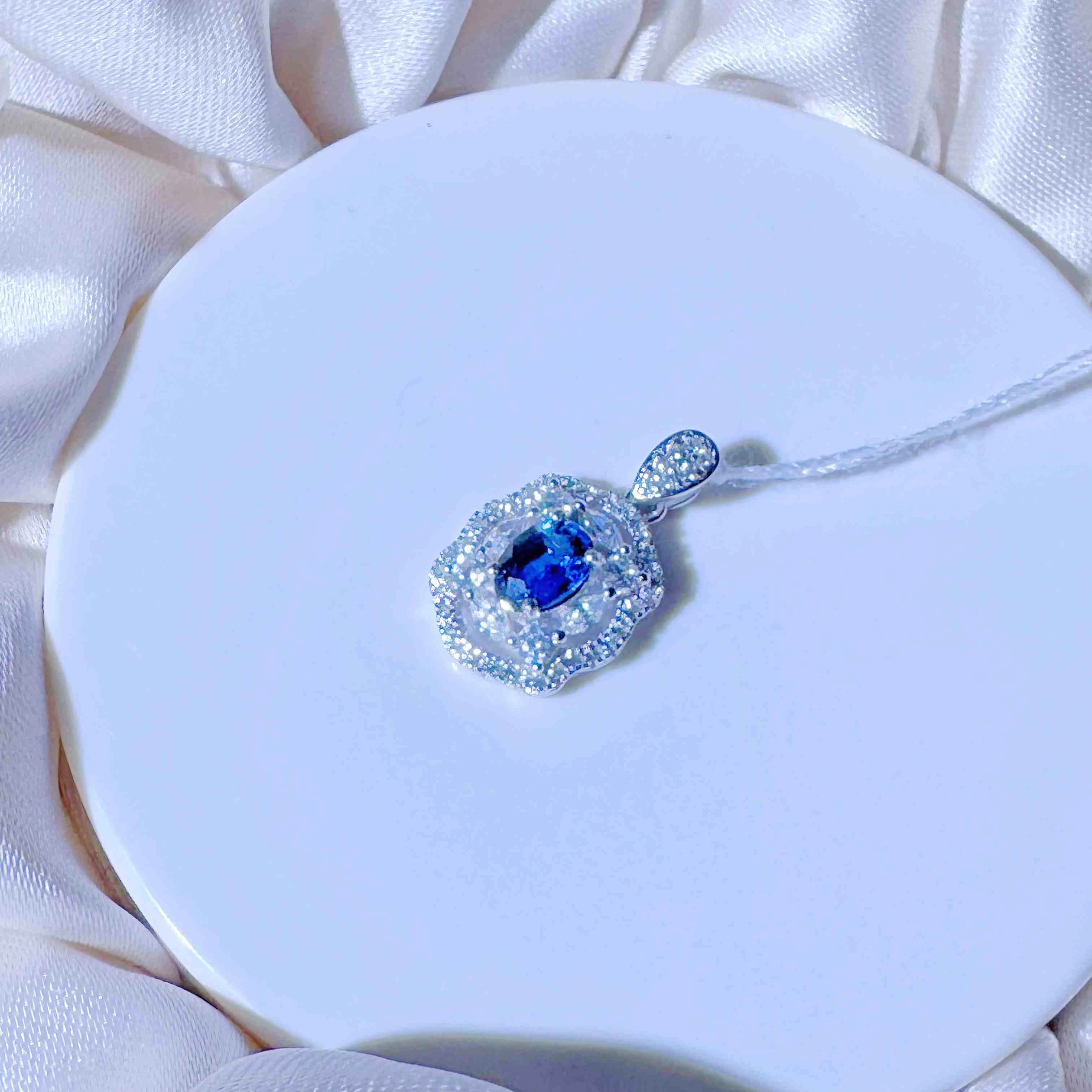 

"fashion 925 Sterling Silver Sapphire & Moissanite Pendant, Floral Zircon-Inlaid Luxury Fine Jewelry for Women"