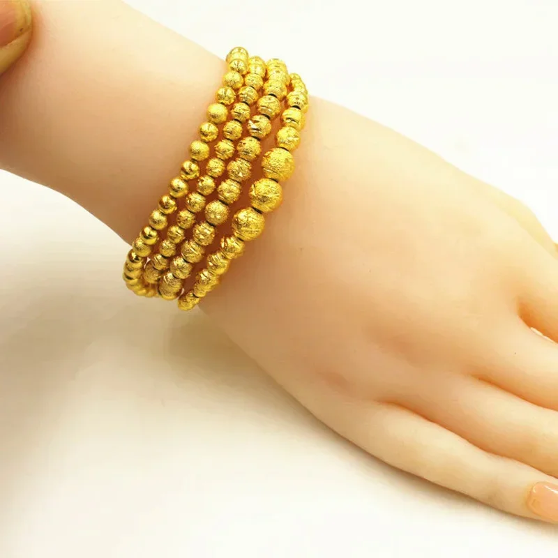 

European Coin Brass Plated Vietnam Sand Gold Bracelet Transfer Beads Women's Frosted Bracelet No Fading Imitation Gold Jewelry