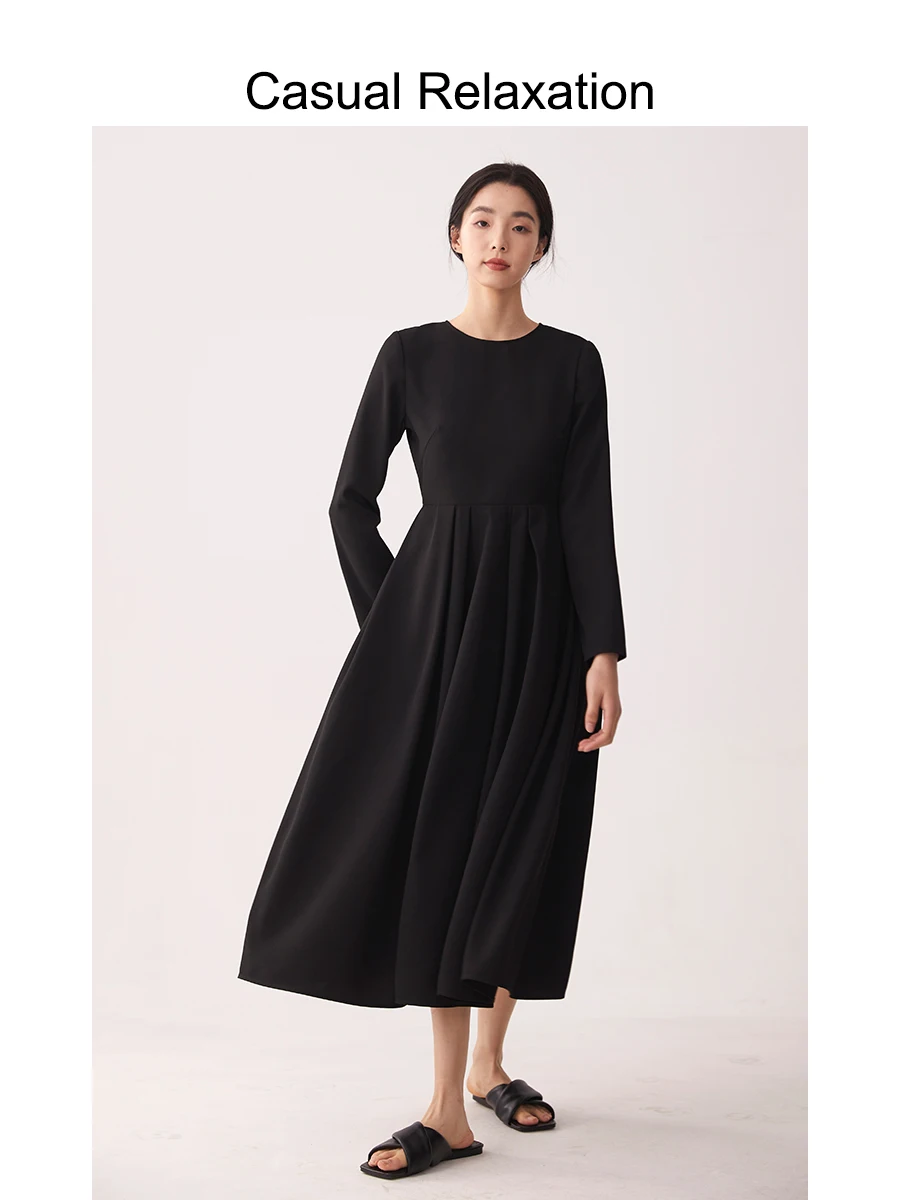 

Элегантное черное платье в стиле Хепберн, длинное, женское, весна-лето-осень, новинка, повседневное, комфортное, дышащее, из полиэфирного волокна