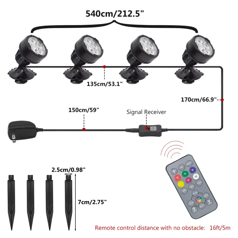 GAKO MSL01 Black Eco-Friendly Glass & Plastic Landscape Lighting Outdoor Pond Spotlight with Stand for Living Room