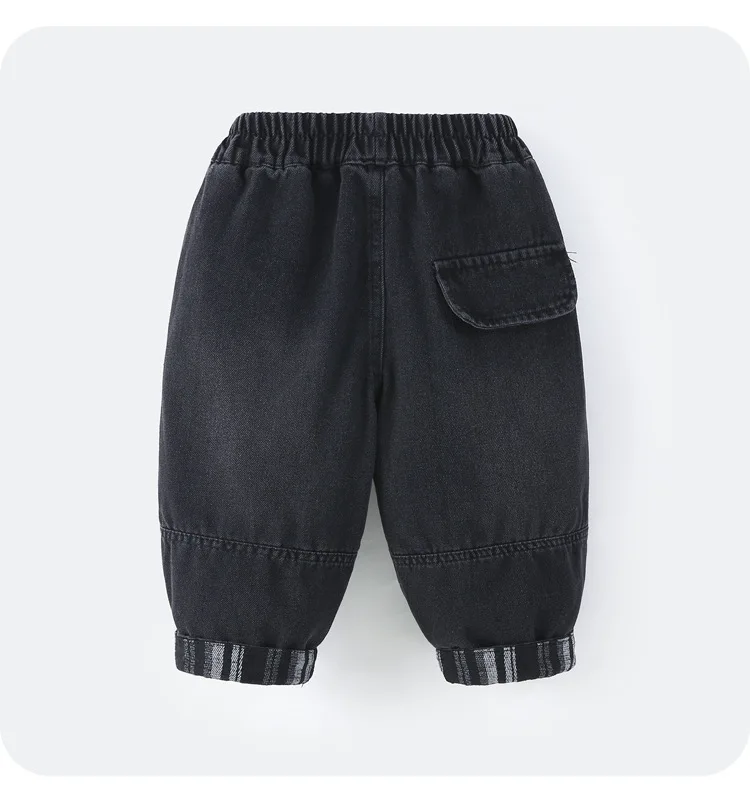 2-7Y Autumn Boys Denim Pants Striped Cuff Solid Kids Casual Trousers Children Jeans Basic Child's Trousers
