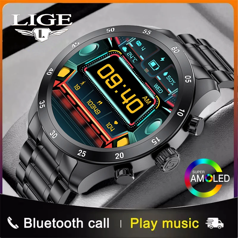 LIGE Bluetooth Call Smartwatch Men Voice Assistant Heart Rate Monitor Watch Sport Fitness Waterproof Smart Watch for Android iOS