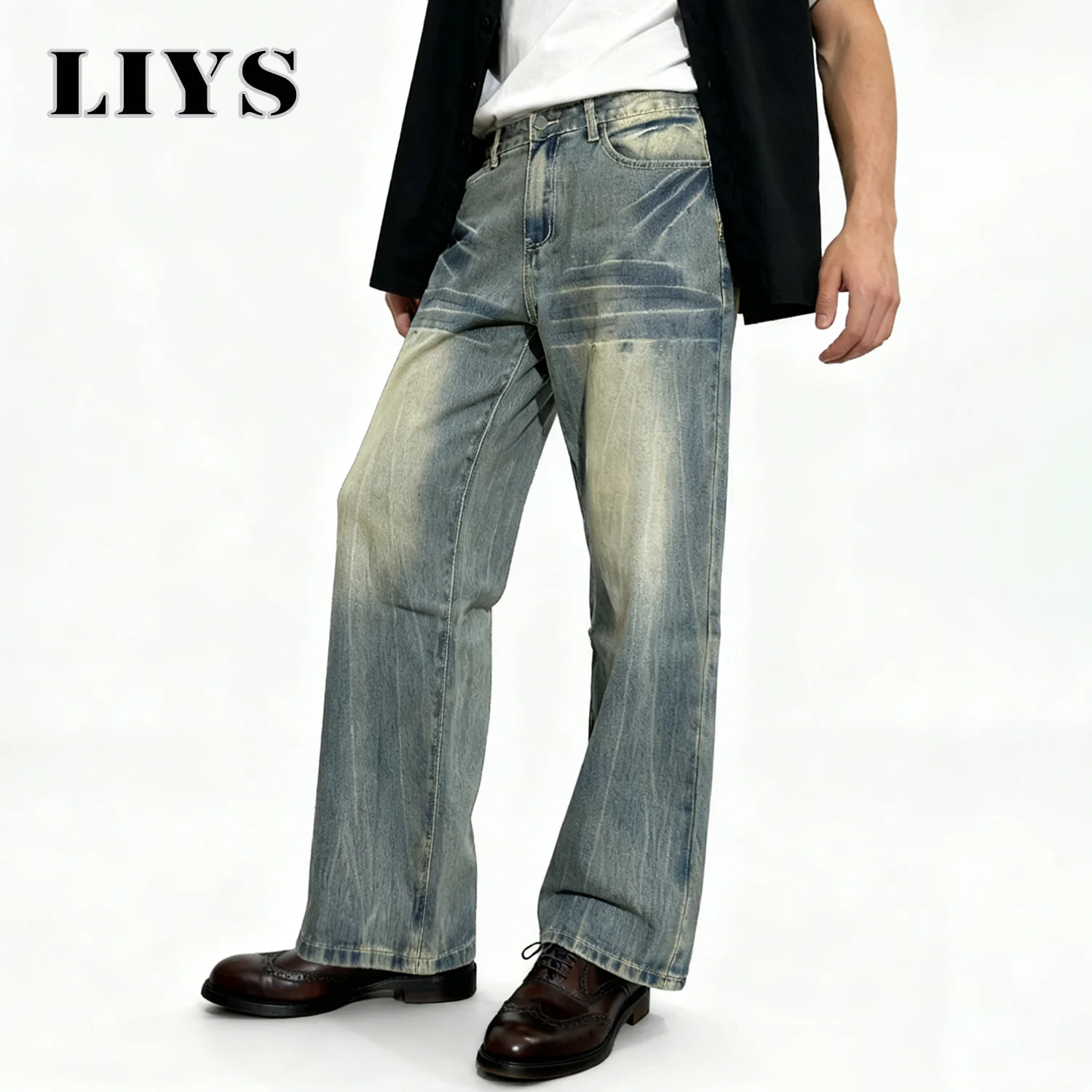 Amerikaanse retro blauwe losse jeans voor heren, Koreaanse straattrend, supercoole denimbroek, unisex, dagelijks, casual, wijde jeans met rechte pijpen