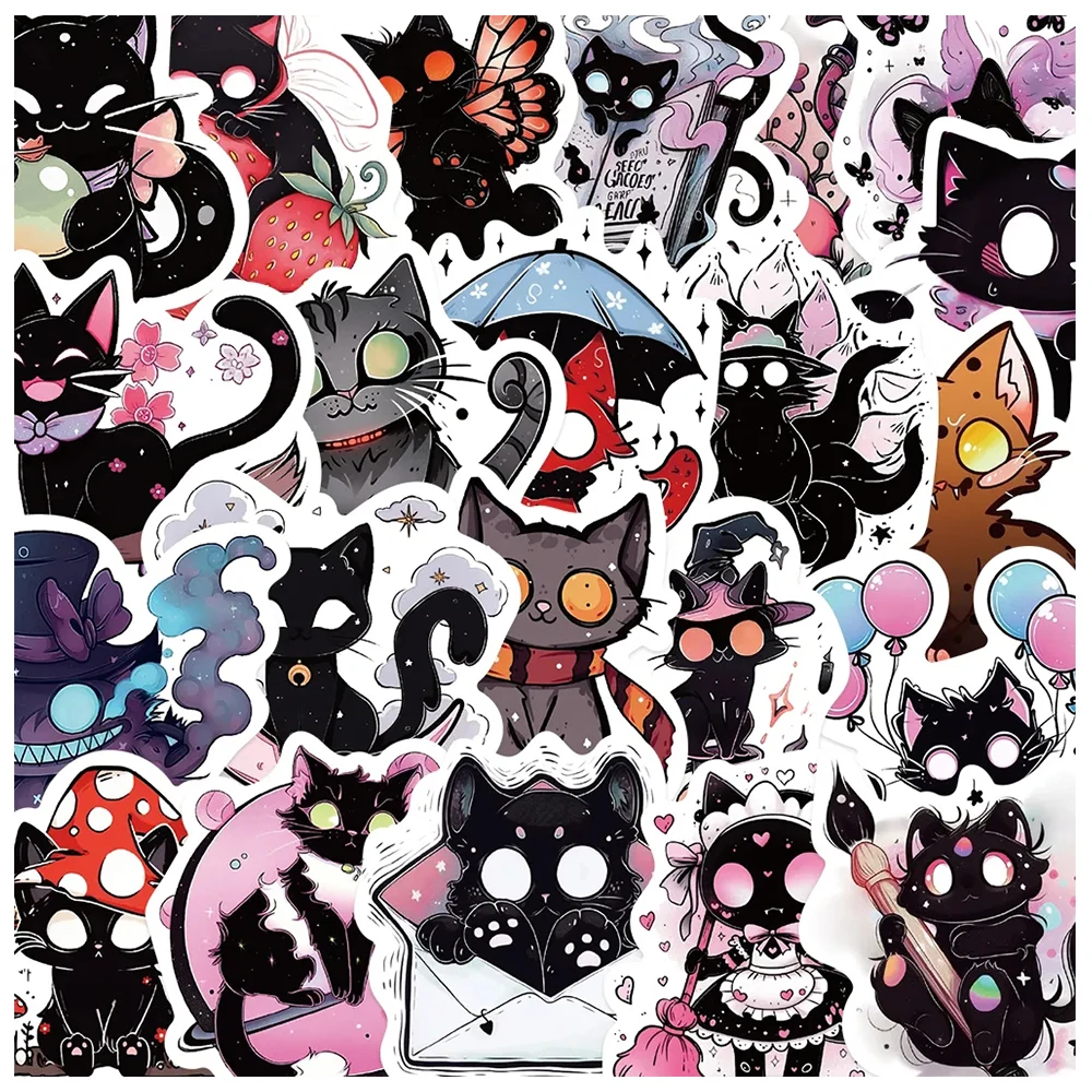 

10/30/50pcs Gothic Magic Cat Stickers Kawaii Animal Cartoon Decal Notebook Car Suitcase Skateboard Halloween Sticker Kids Toys