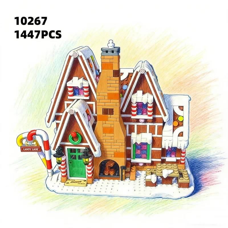 10267 クリスマスジンジャーブレッドハウスモデルを組み立てる 冬のホリデーギフト 1477ピース ブロック 子供向け教育玩具